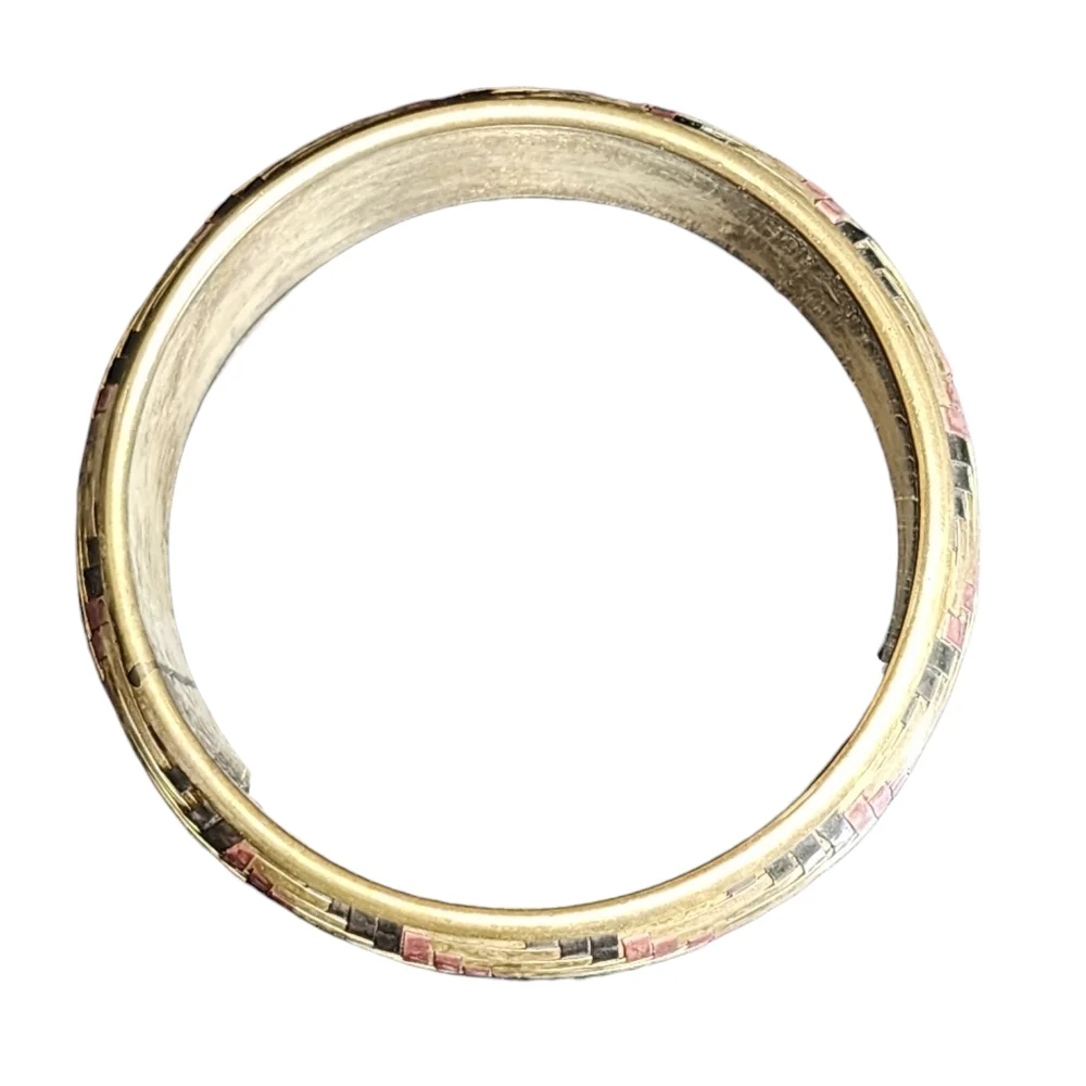 Vintage Boho Tri-Color Brass Copper & Silver Plated Basket Weave Bangle Bracelet